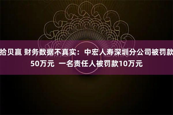 拾贝赢 财务数据不真实：中宏人寿深圳分公司被罚款50万元  一名责任人被罚款10万元