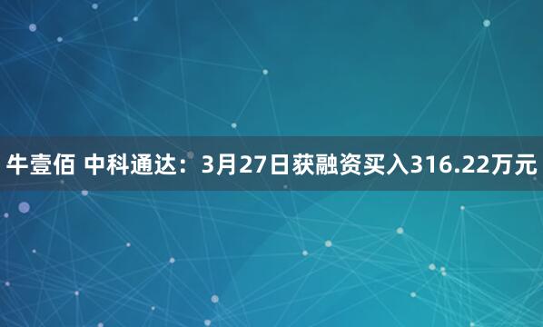 牛壹佰 中科通达：3月27日获融资买入316.22万元